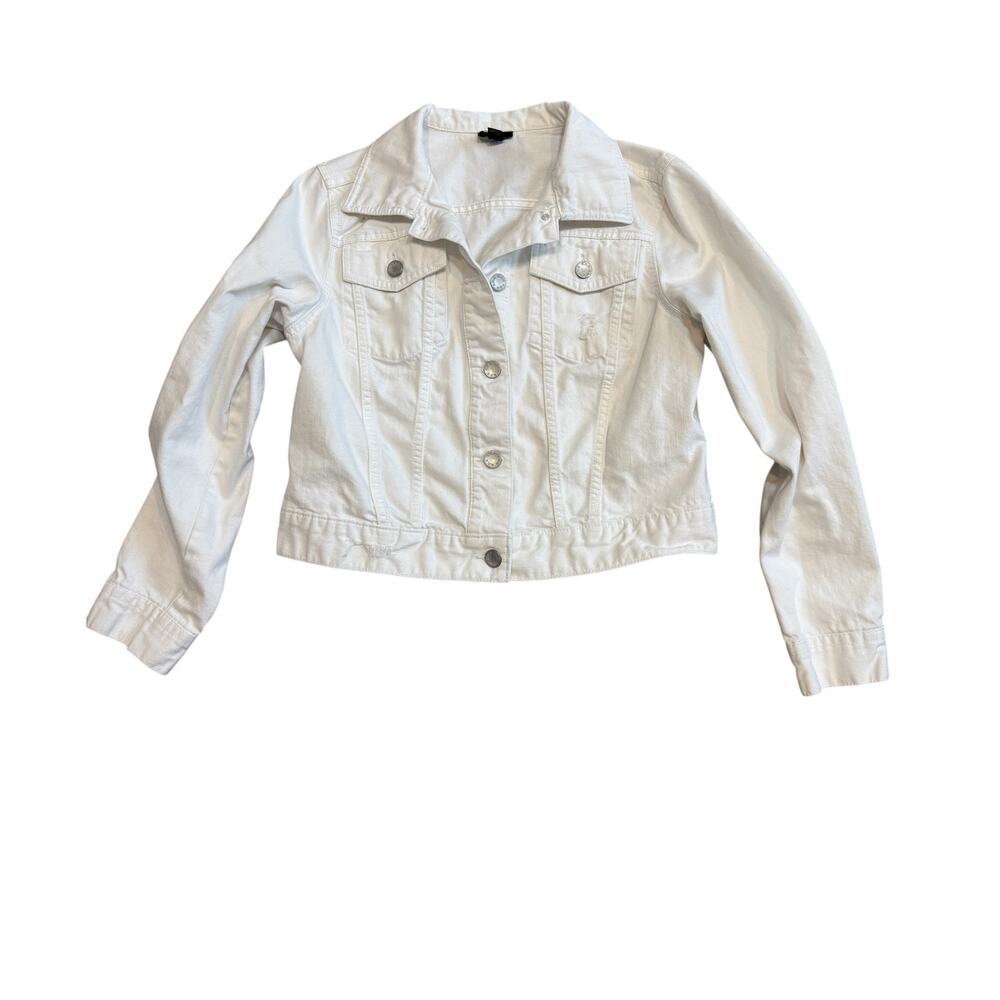 a.n.a. large distressed button front jean denim jacket C 2714